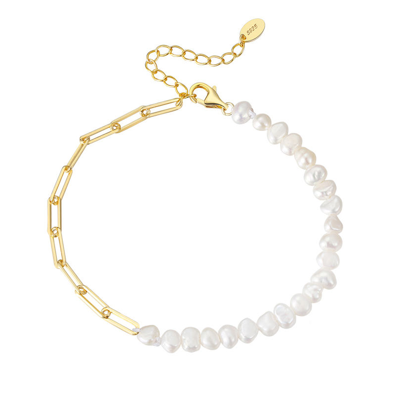 Pearls Paperclip Bracelet | 14K Gold 4.5mm.