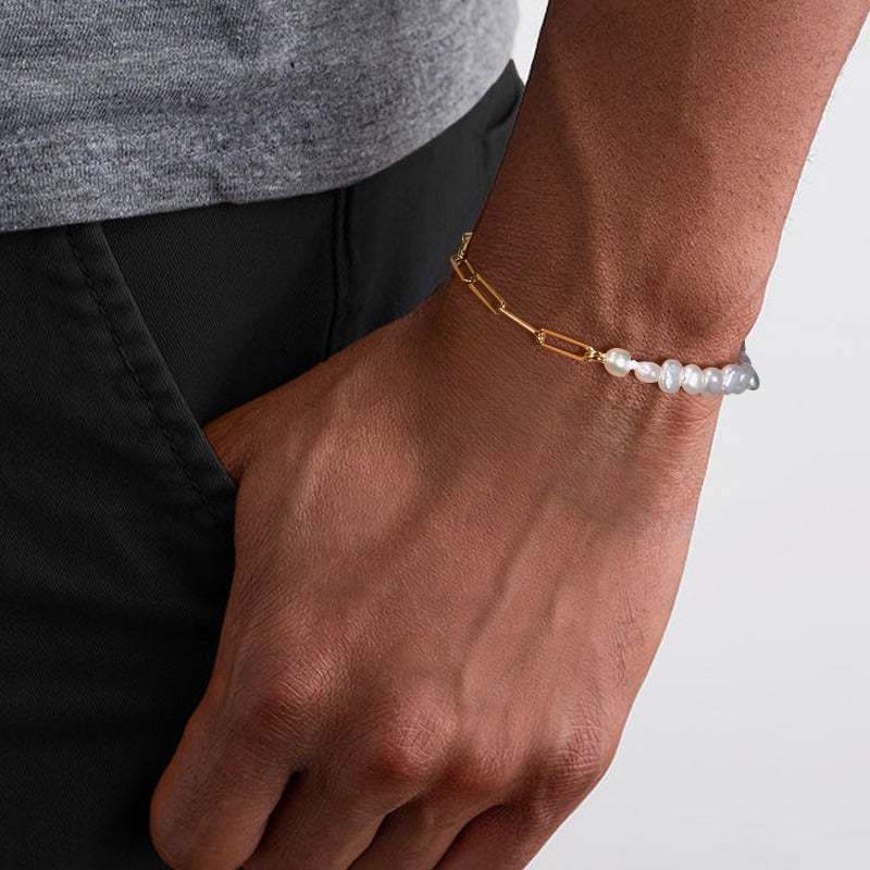 Pearls Paperclip Bracelet | 14K Gold 4.5mm.
